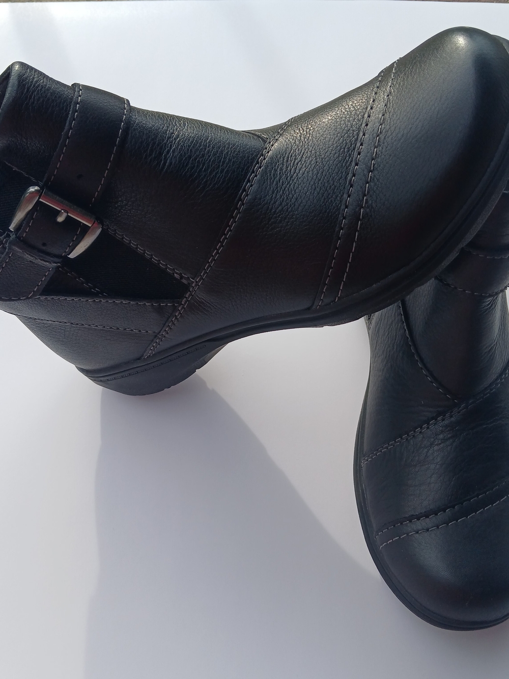 Clarks Black Leather Ankle Boots with Silver Buckle